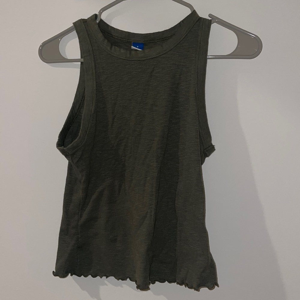 Green tank with ruffle bottom